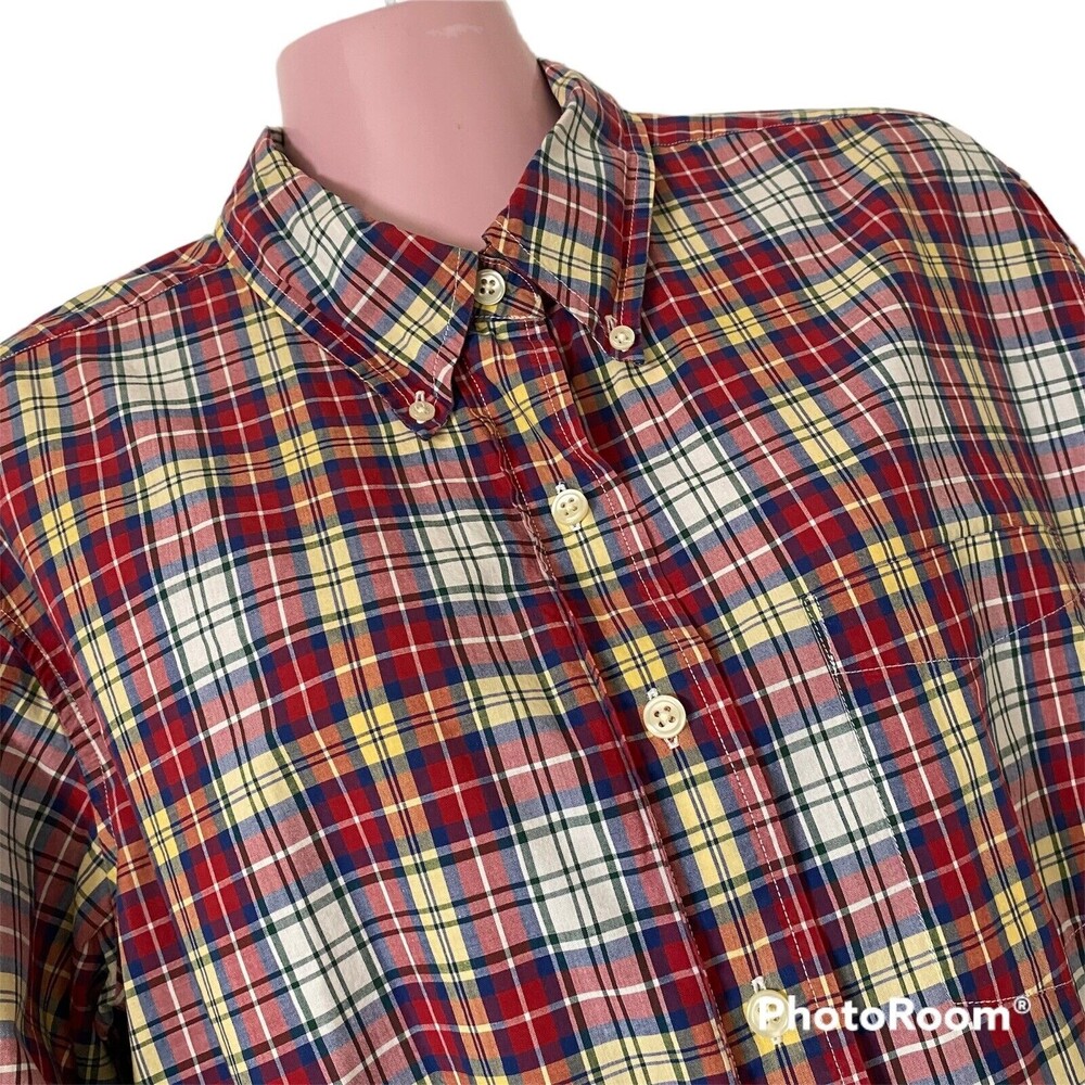 Abercrombie & Fitch Shirt Women Medium Blouse Plaid Red Yellow Blue White